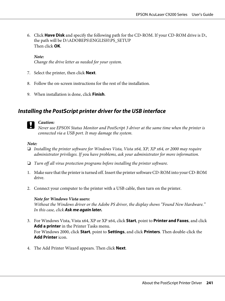 Epson AcuLaser C9200 Series User Manual | Page 241 / 271