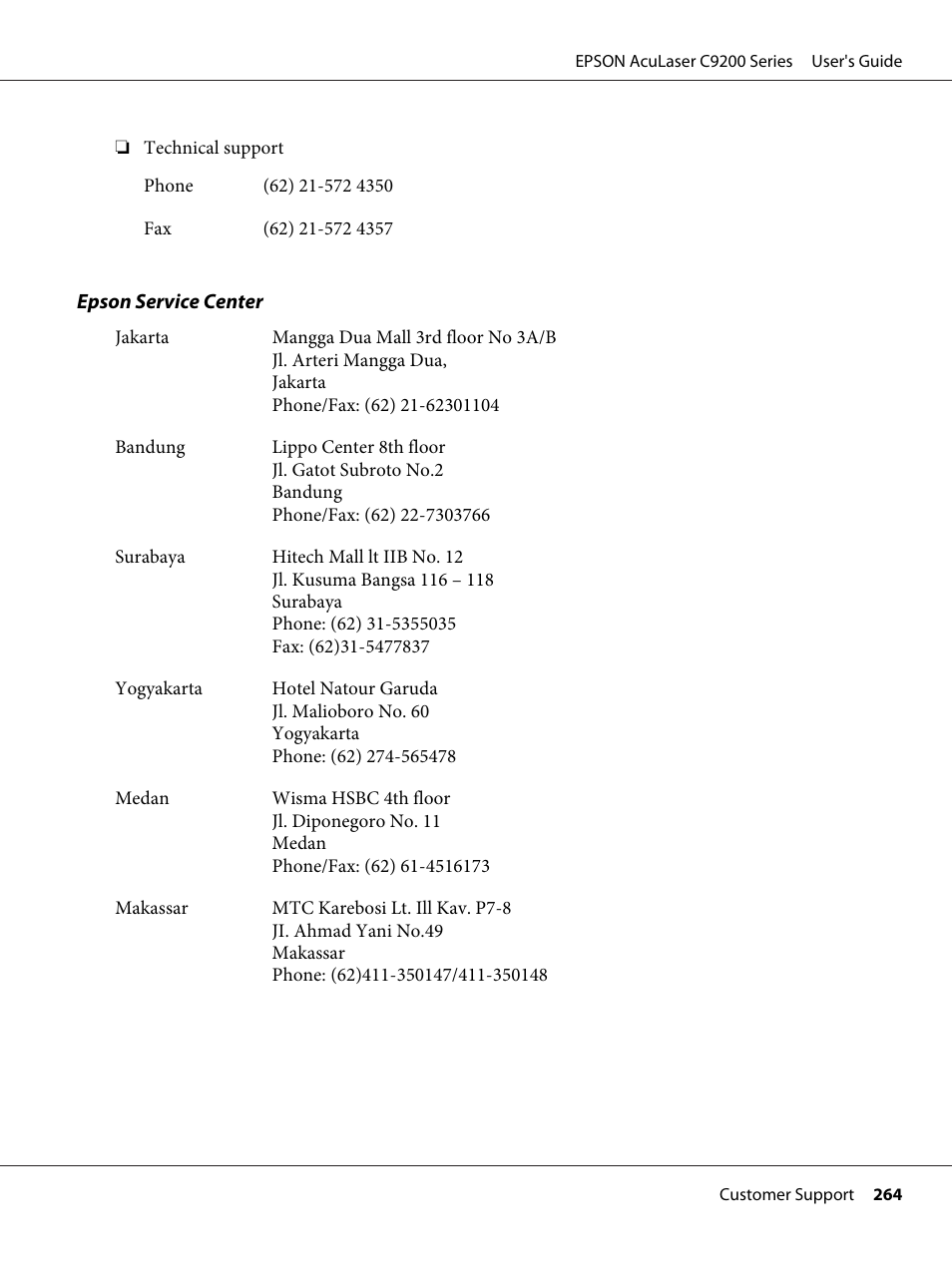 Epson AcuLaser C9200 Series User Manual | Page 264 / 271