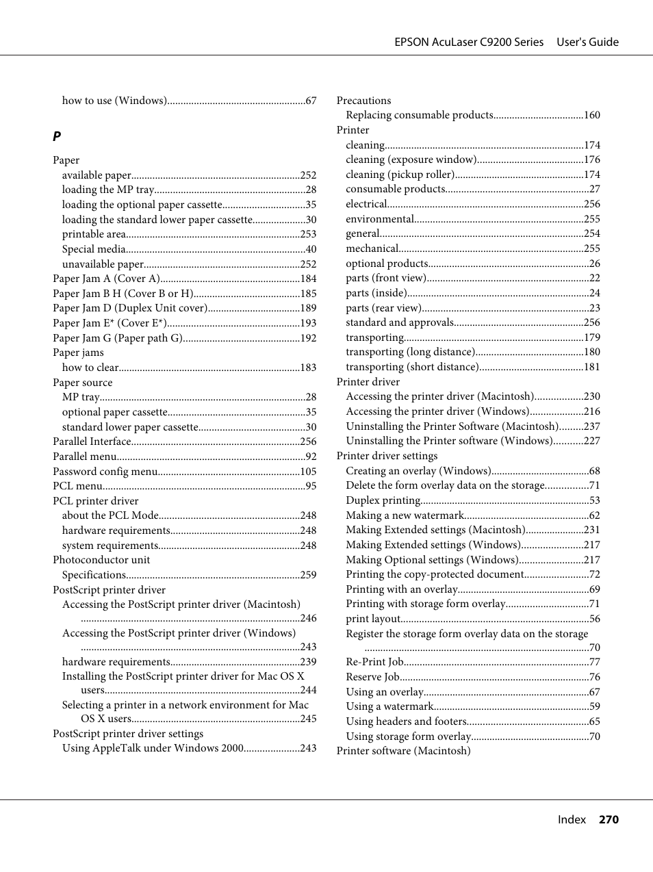 Epson AcuLaser C9200 Series User Manual | Page 270 / 271