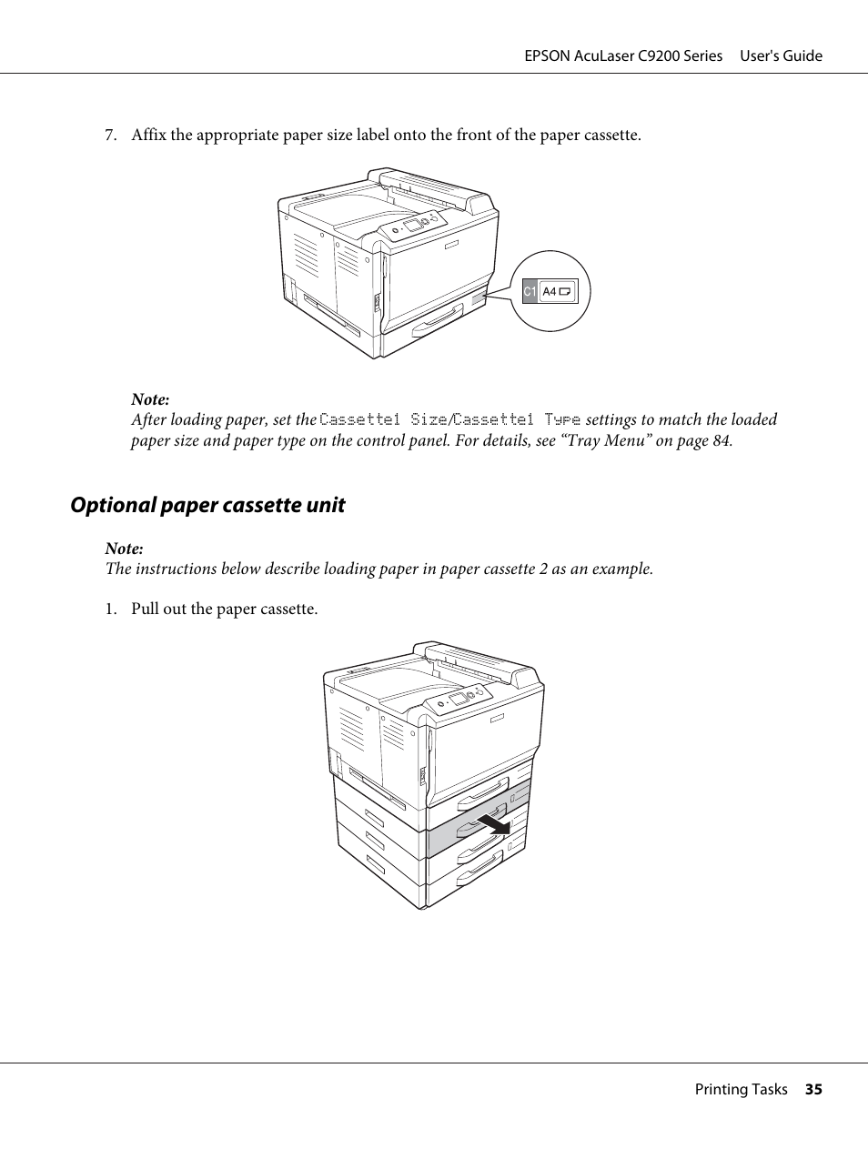 Optional paper cassette unit | Epson AcuLaser C9200 Series User Manual | Page 35 / 271