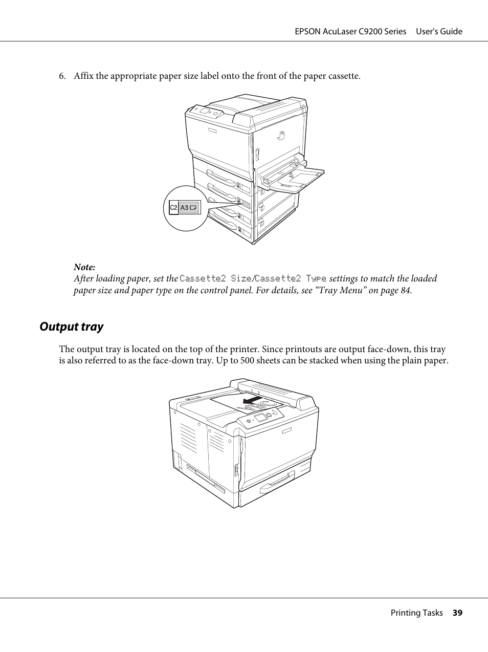 Output tray | Epson AcuLaser C9200 Series User Manual | Page 39 / 271
