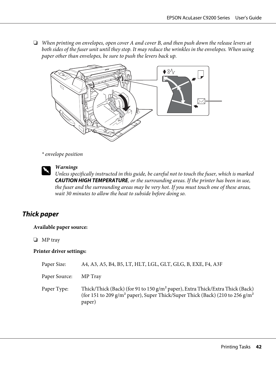 Thick paper | Epson AcuLaser C9200 Series User Manual | Page 42 / 271