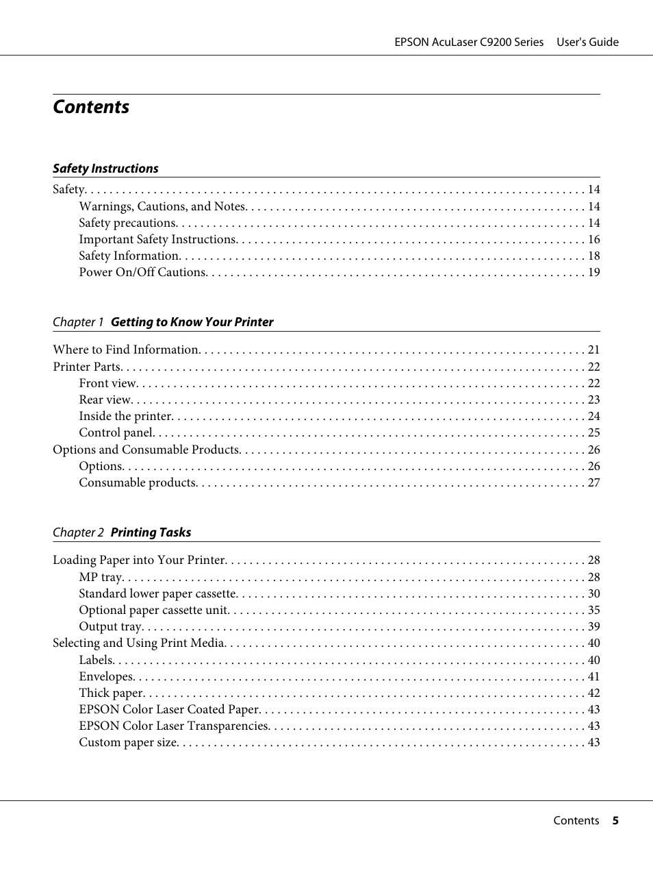 Epson AcuLaser C9200 Series User Manual | Page 5 / 271