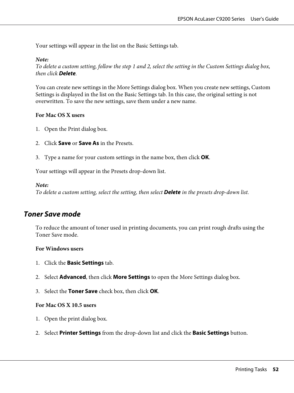 Toner save mode | Epson AcuLaser C9200 Series User Manual | Page 52 / 271