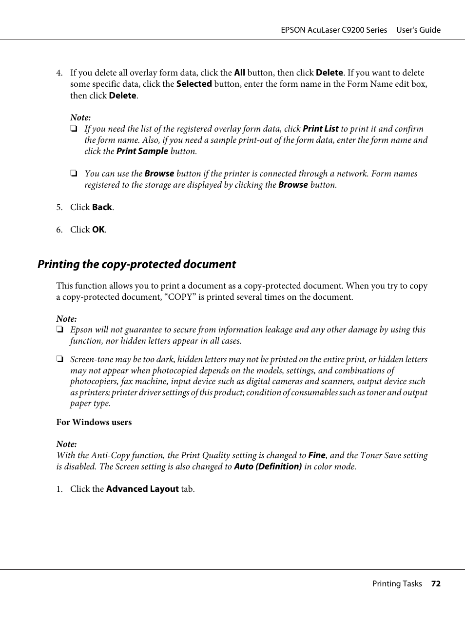 Printing the copy-protected document | Epson AcuLaser C9200 Series User Manual | Page 72 / 271