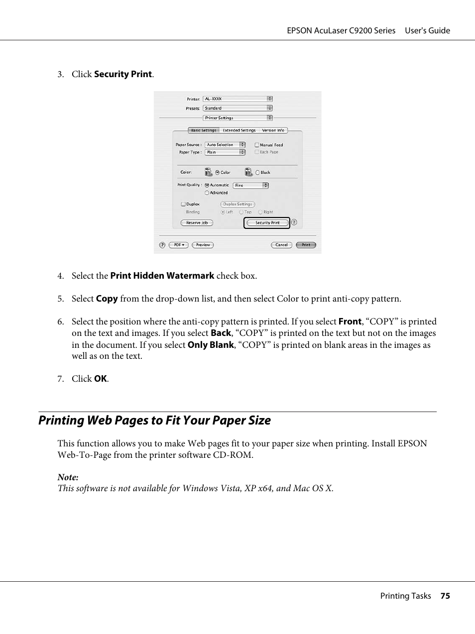 Printing web pages to fit your paper size | Epson AcuLaser C9200 Series User Manual | Page 75 / 271