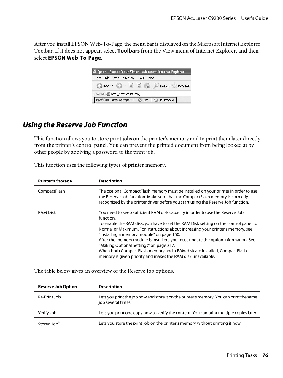 Using the reserve job function | Epson AcuLaser C9200 Series User Manual | Page 76 / 271