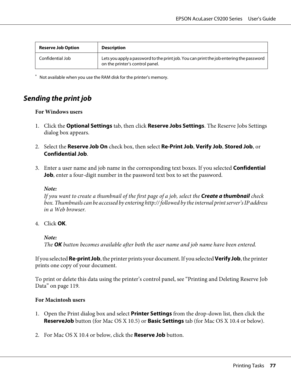 Sending the print job | Epson AcuLaser C9200 Series User Manual | Page 77 / 271