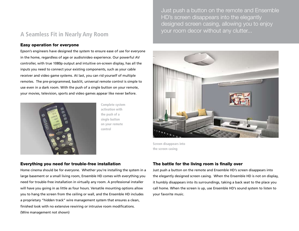 A seamless fit in nearly any room | Epson Ensemble HD 1080p User Manual | Page 10 / 20
