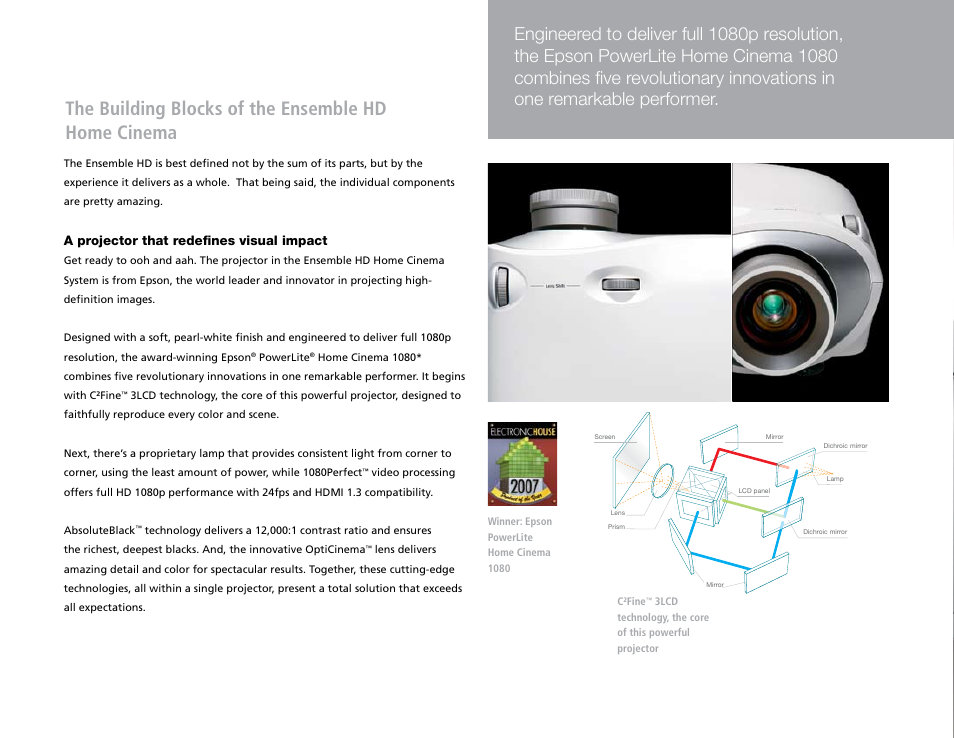 The building blocks of the ensemble hd home cinema, A projector that redefines visual impact | Epson Ensemble HD 1080p User Manual | Page 12 / 20