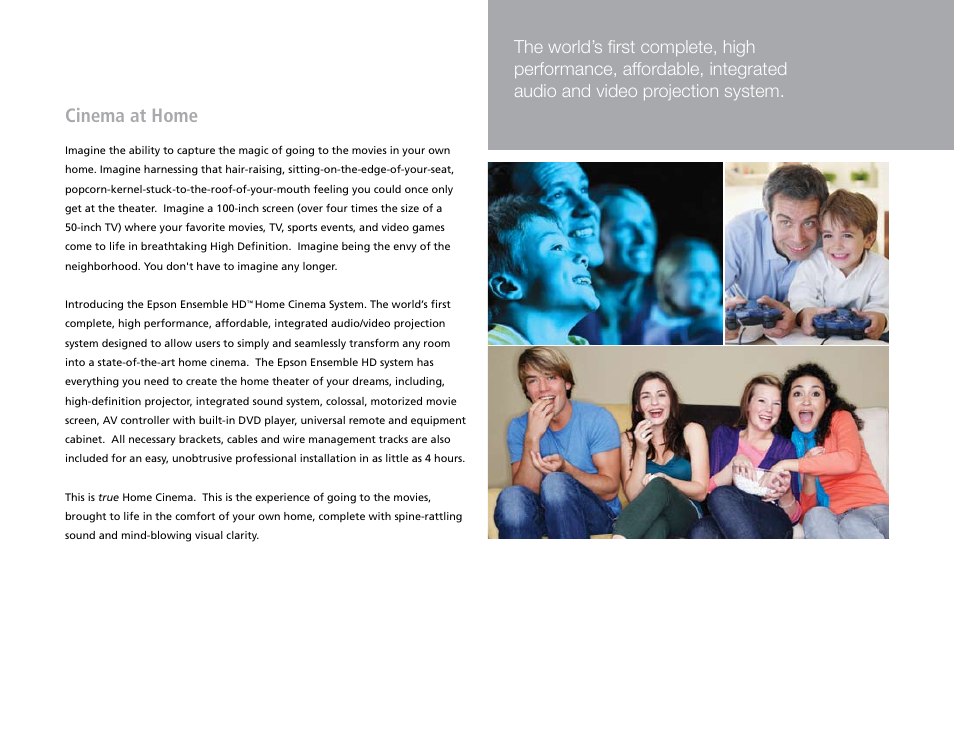 Cinema at home | Epson Ensemble HD 1080p User Manual | Page 4 / 20