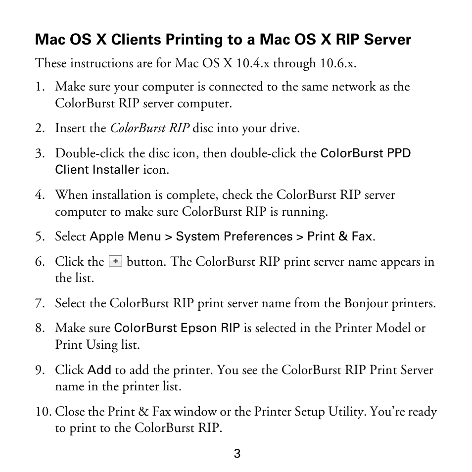 Mac os x clients printing to a mac os x rip server | Epson 3880 User Manual | Page 4 / 14