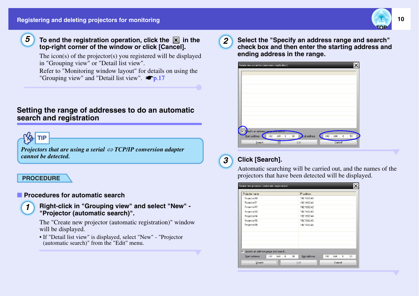 Procedures for automatic search, And registration, P.10 | Epson V4.21 User Manual | Page 11 / 35