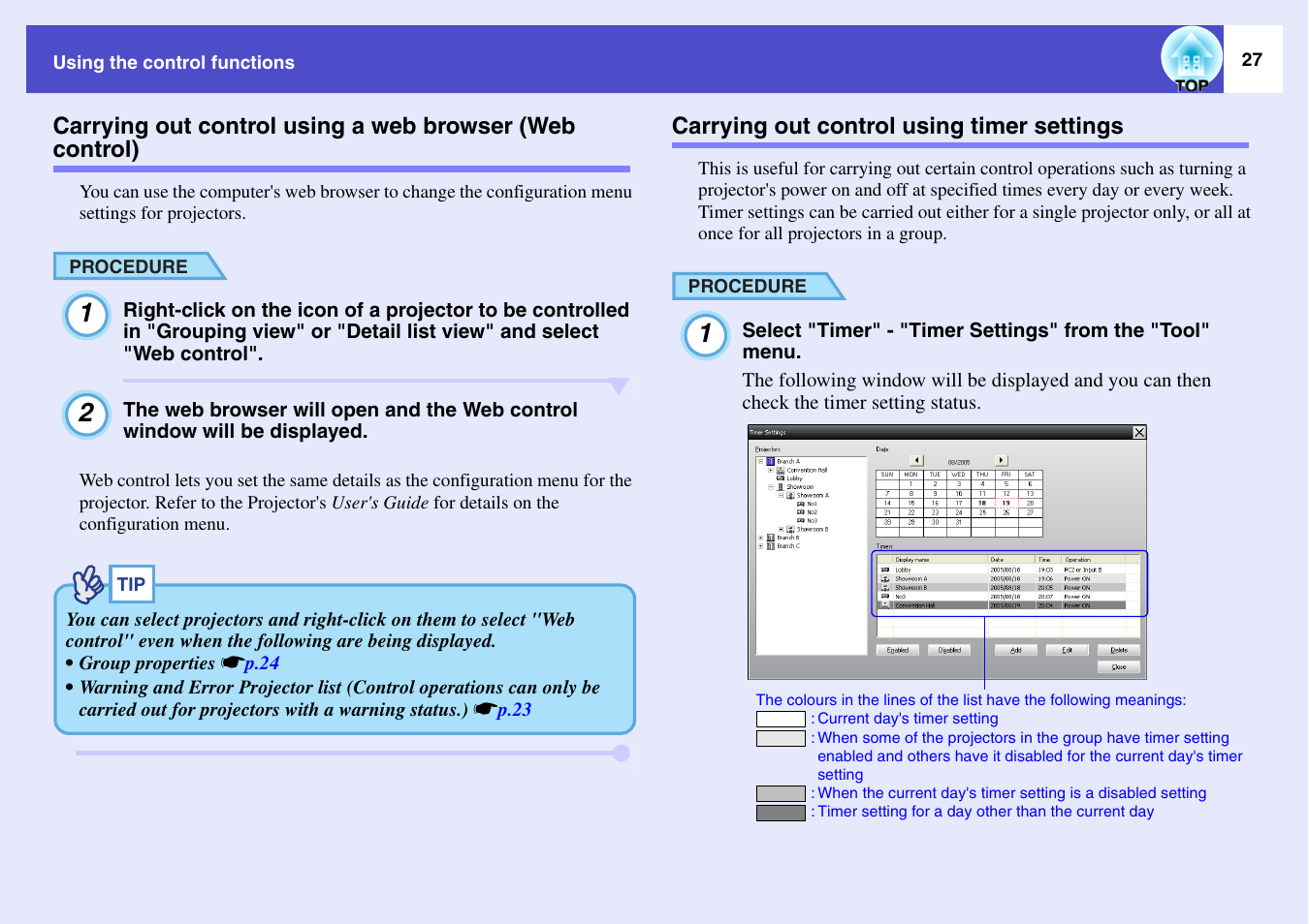 Carrying out control using timer settings | Epson V4.21 User Manual | Page 28 / 35