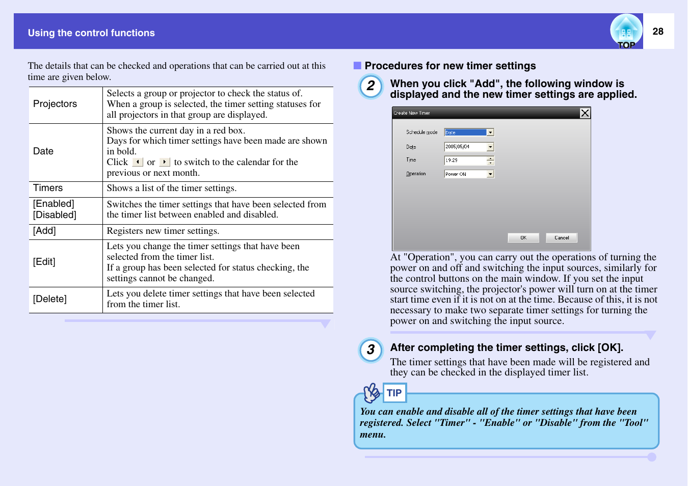 Procedures for new timer settings | Epson V4.21 User Manual | Page 29 / 35