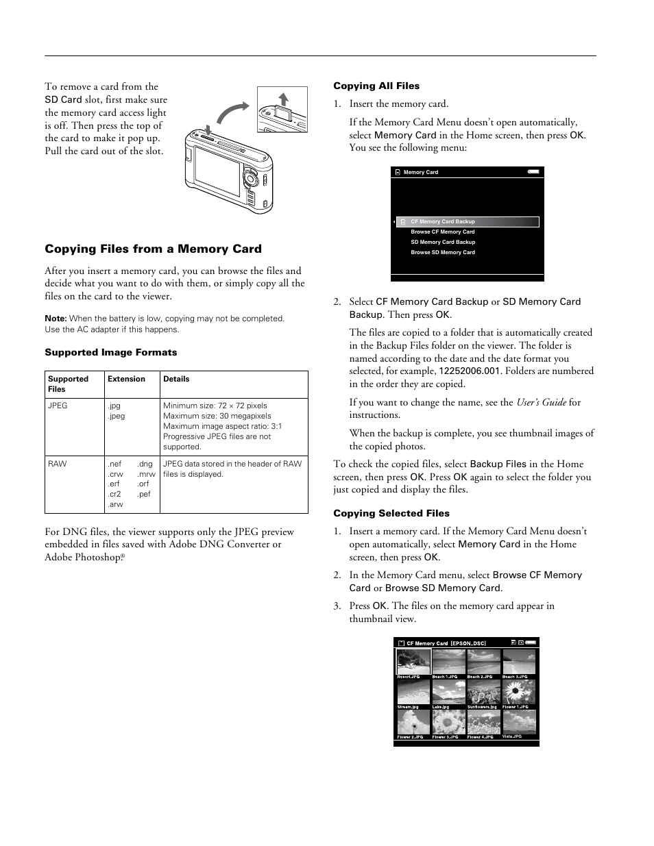 Copying files from a memory card | Epson P-3000 User Manual | Page 6 / 14