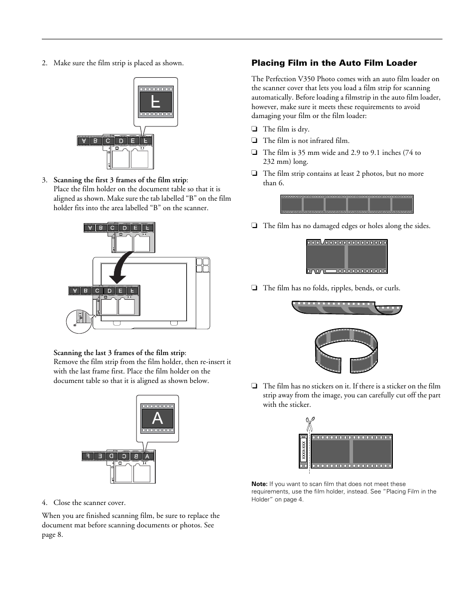 Placing film in the auto film loader | Epson V350 User Manual | Page 5 / 10