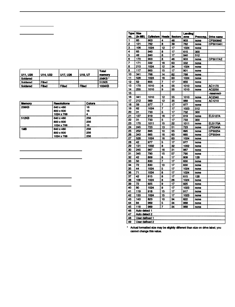Video memory, Math coprocessor upgrade, Hard disk drive types | Epson el 4s/33 | Epson 4S User Manual | Page 5 / 10