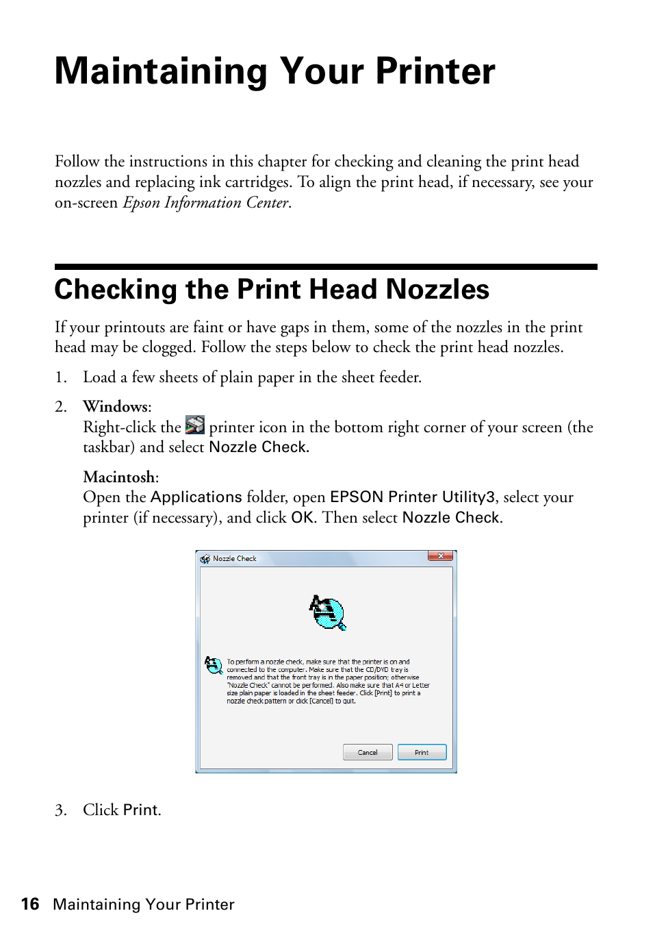 Maintaining your printer, Checking the print head nozzles | Epson Artisan 50 Series User Manual | Page 16 / 36