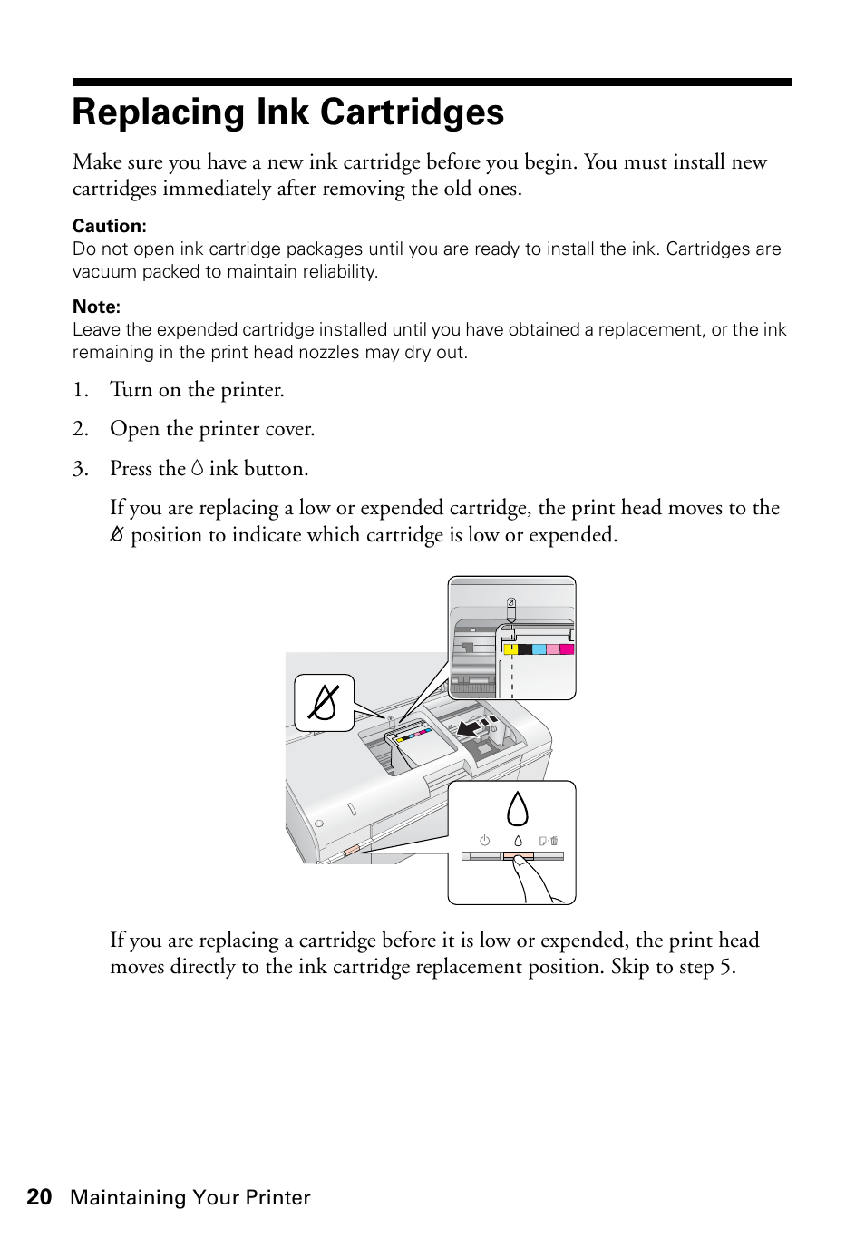 Replacing ink cartridges | Epson Artisan 50 Series User Manual | Page 20 / 36