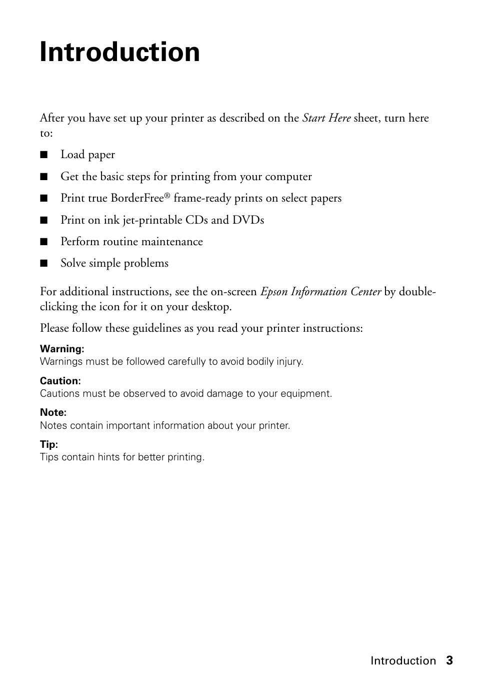 Introduction | Epson Artisan 50 Series User Manual | Page 3 / 36