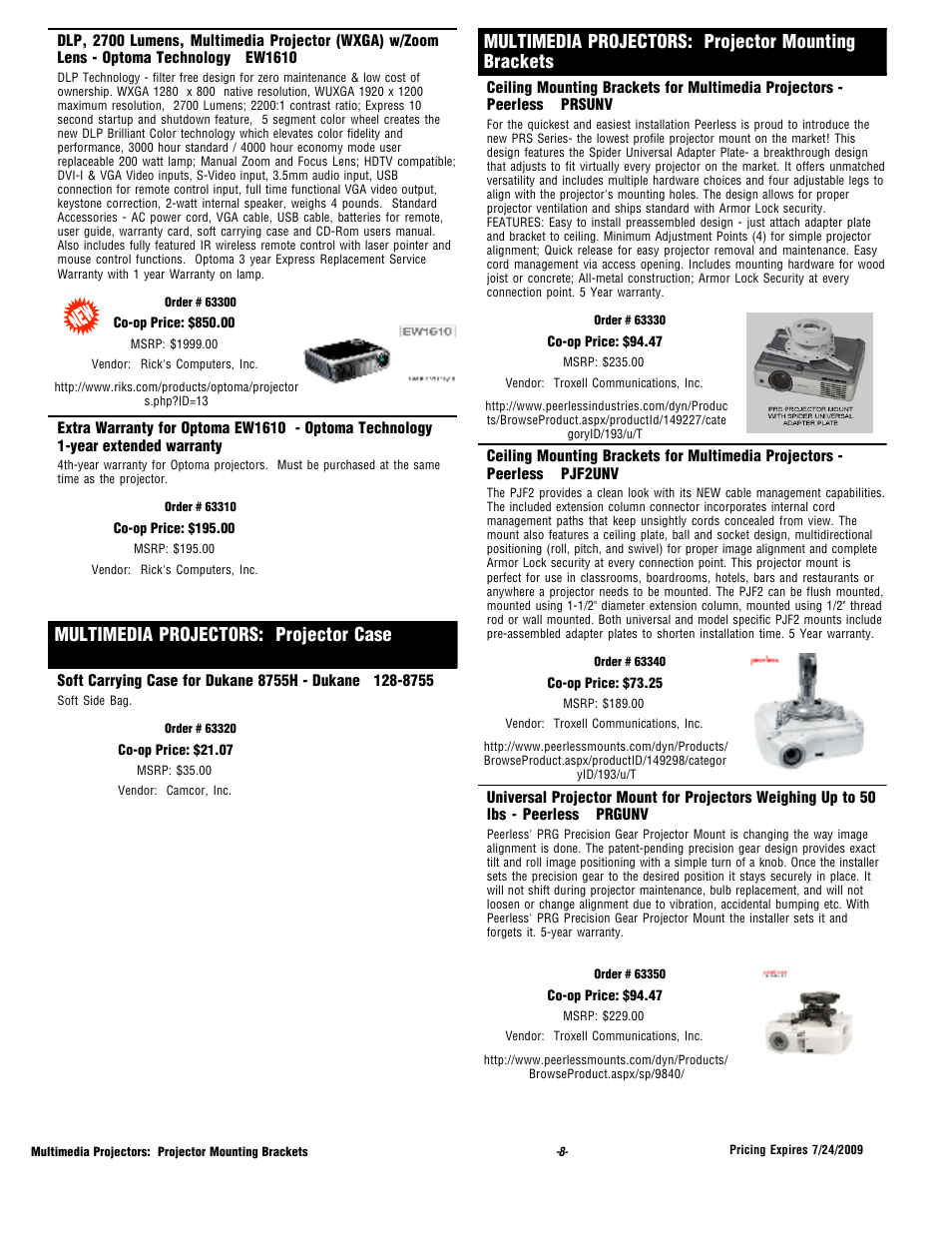 Multimedia projectors: projector case, Multimedia projectors: projector mounting brackets | Epson 2200 Lumens User Manual | Page 8 / 10