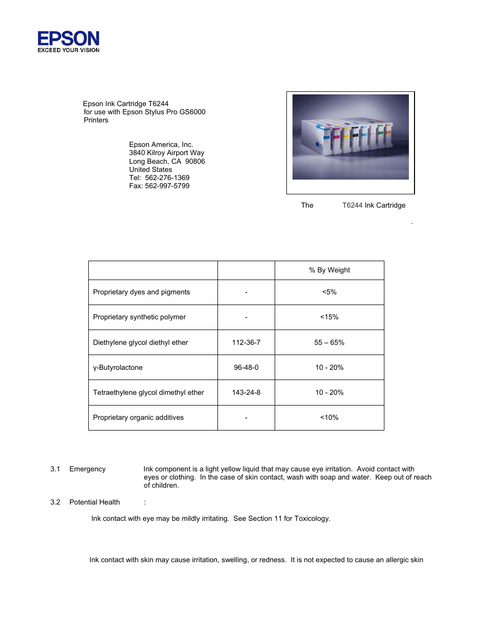 Epson MSDS T6244 User Manual | 4 pages