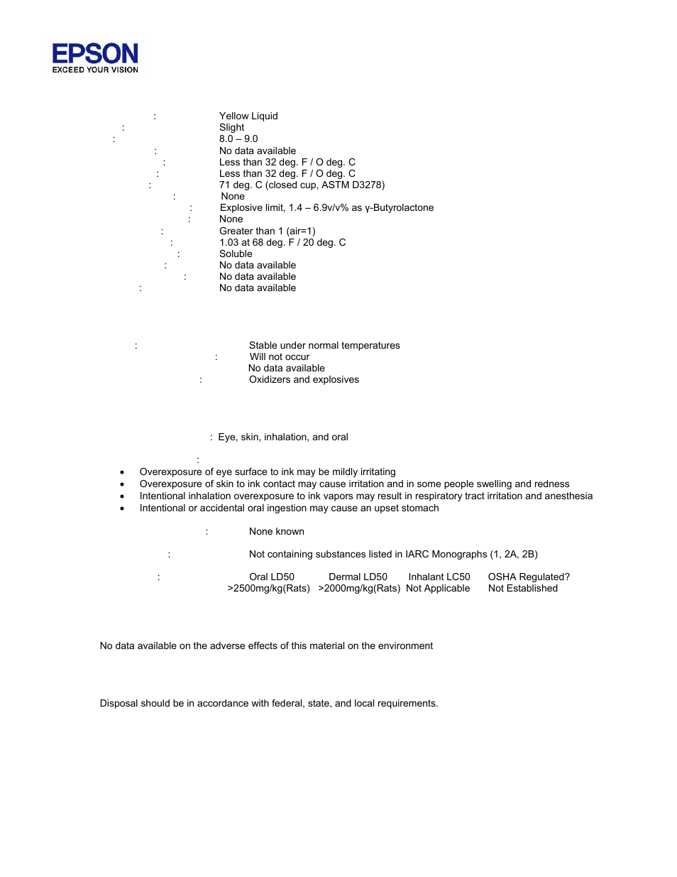 Epson MSDS T6244 User Manual | Page 3 / 4