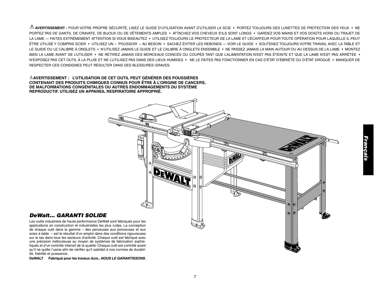 Français, Dewalt… garanti solide | Epson DW7464 User Manual | Page 11 / 24