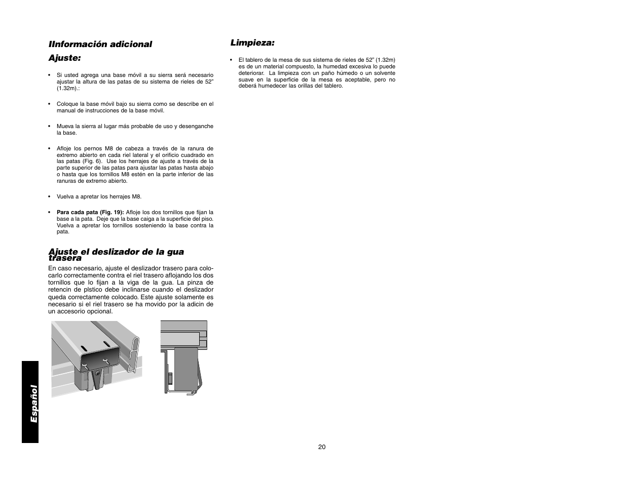 Iinformación adicional ajuste, Ajuste el deslizador de la gua trasera, Limpieza | Español | Epson DW7464 User Manual | Page 24 / 24