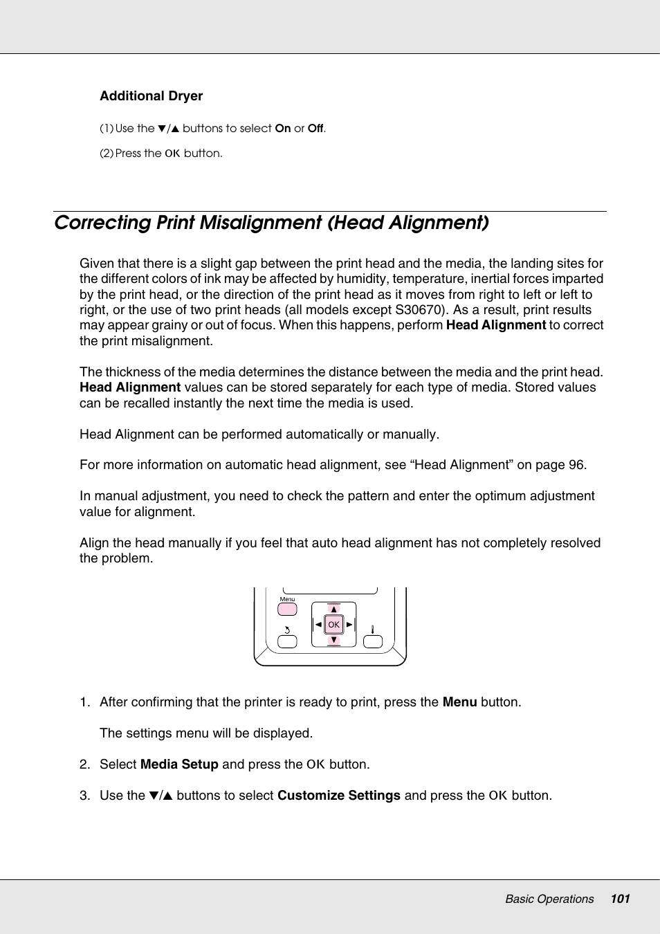 Correcting print misalignment (head alignment) | Epson S70670 User Manual | Page 101 / 193