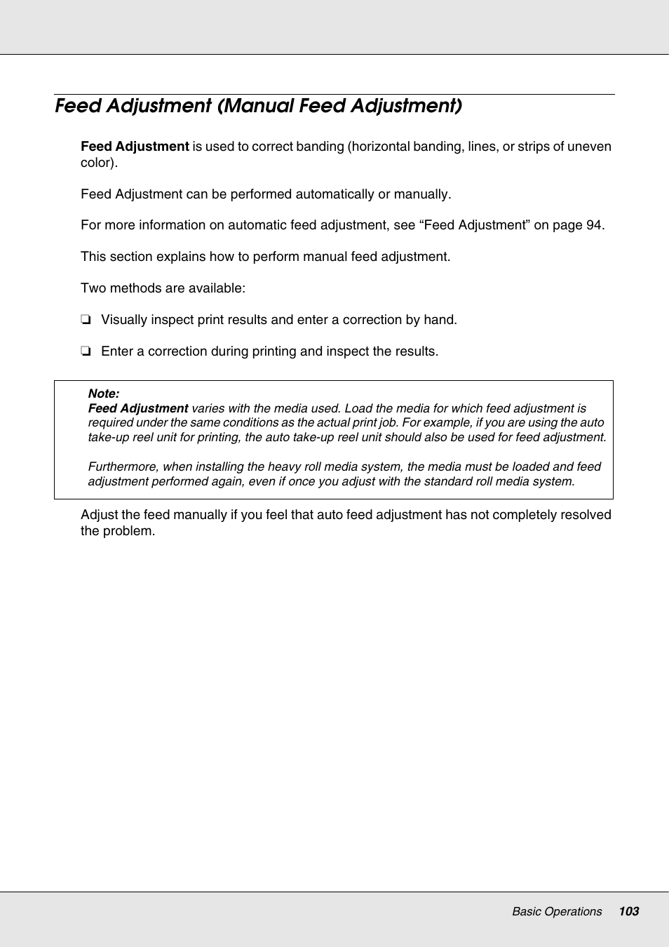 Feed adjustment (manual feed adjustment) | Epson S70670 User Manual | Page 103 / 193