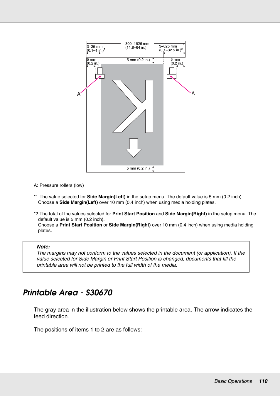 Printable area - s30670 | Epson S70670 User Manual | Page 110 / 193