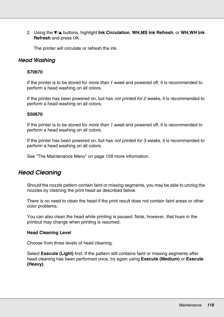 Head cleaning | Epson S70670 User Manual | Page 119 / 193