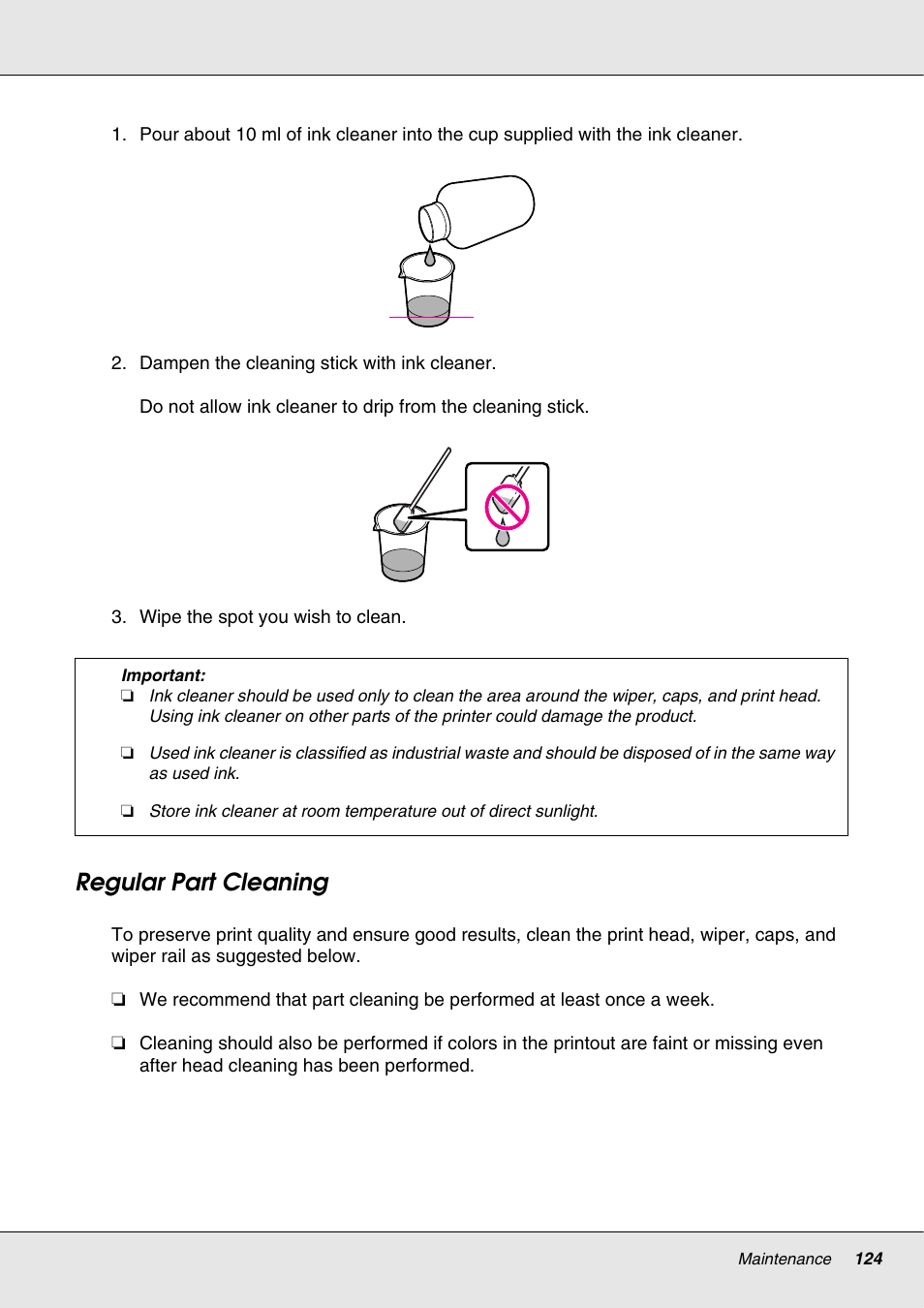 Regular part cleaning | Epson S70670 User Manual | Page 124 / 193