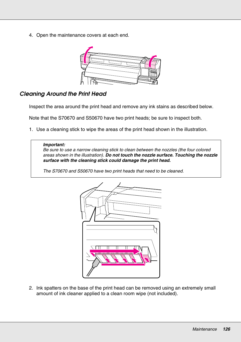 Cleaning around the print head | Epson S70670 User Manual | Page 126 / 193