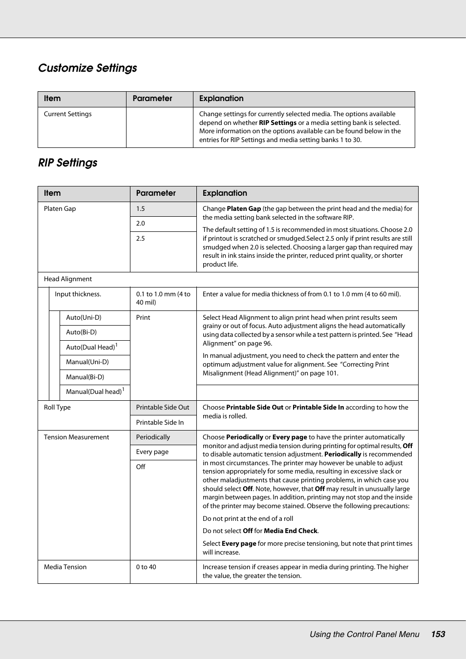 Customize settings rip settings | Epson S70670 User Manual | Page 153 / 193