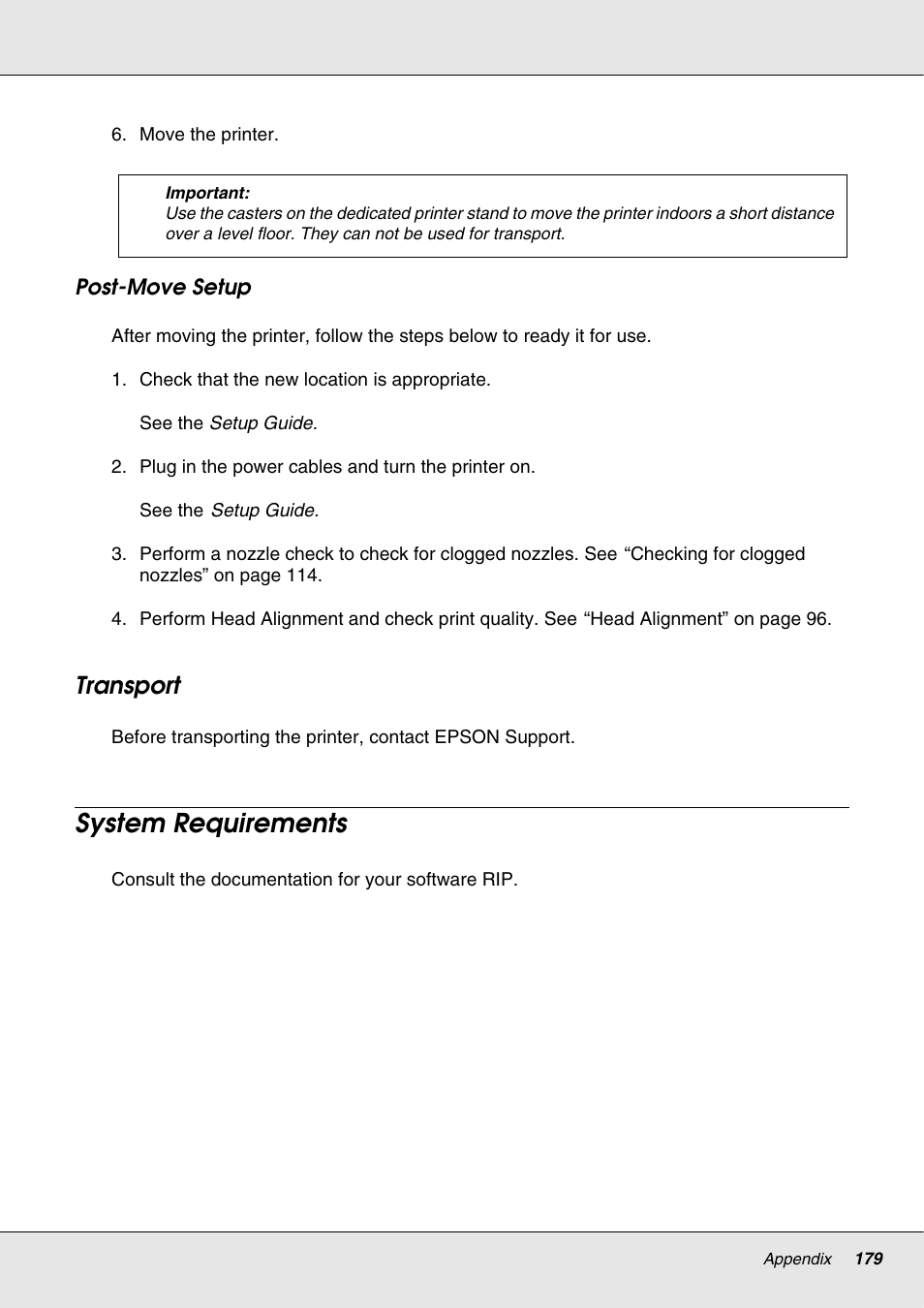 Transport, System requirements | Epson S70670 User Manual | Page 179 / 193