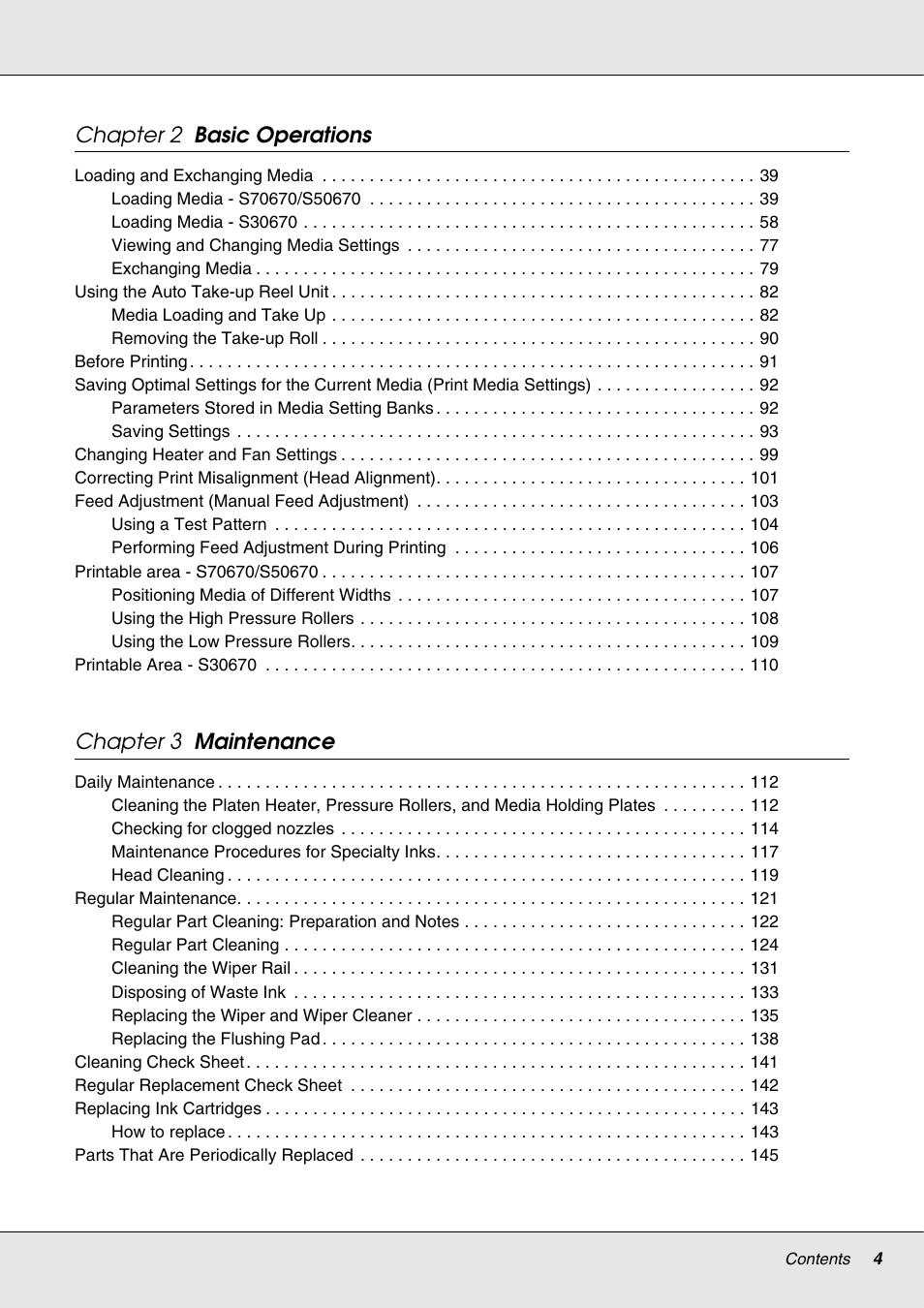 Chapter 2 basic operations, Chapter 3 maintenance | Epson S70670 User Manual | Page 4 / 193