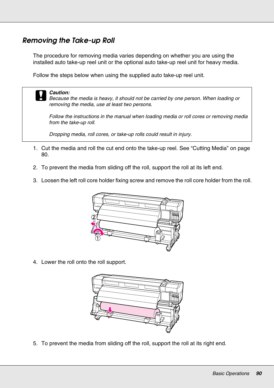 Removing the take-up roll | Epson S70670 User Manual | Page 90 / 193