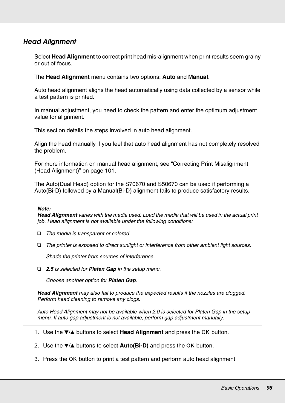 Head alignment | Epson S70670 User Manual | Page 96 / 193