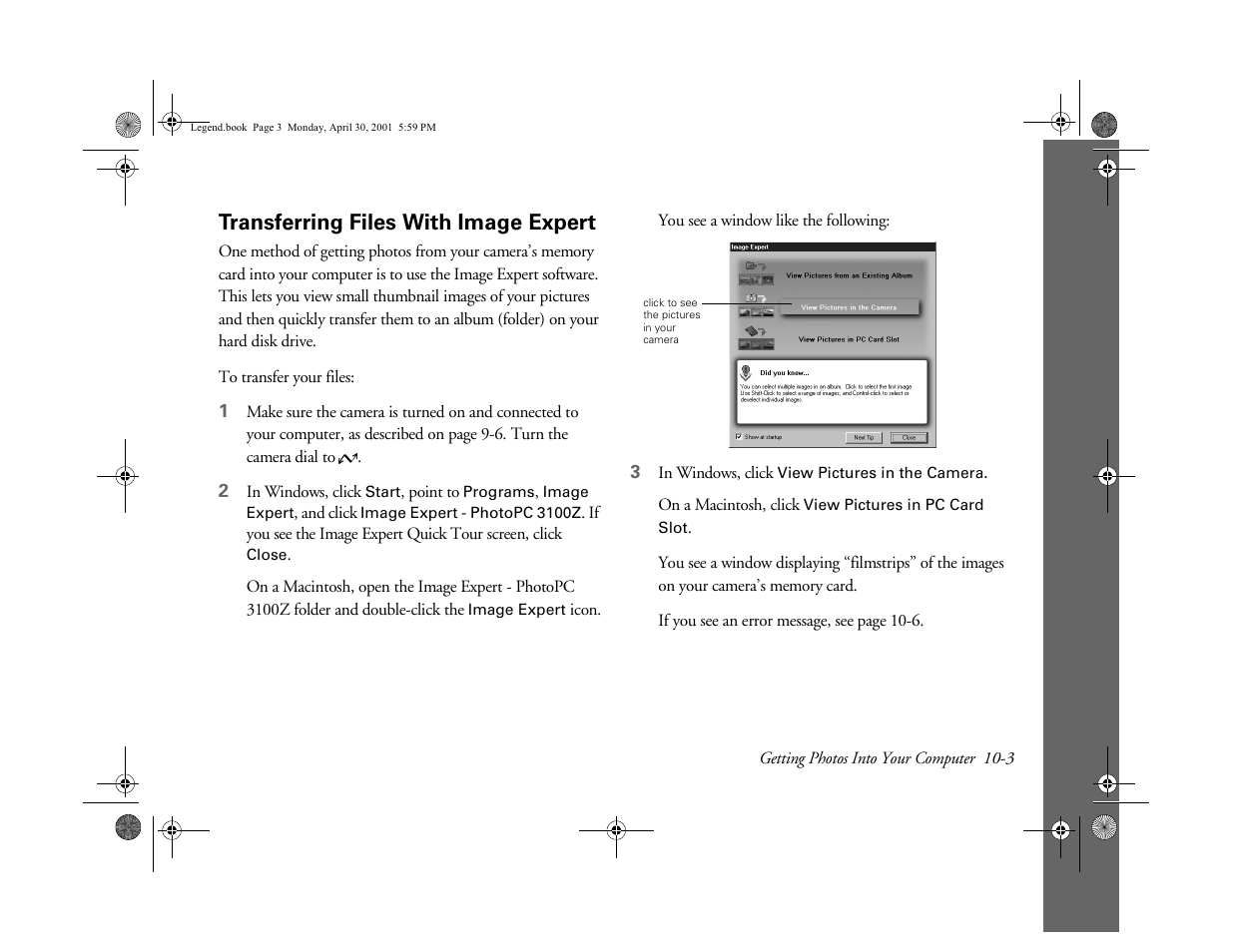 Transferring files with image expert | Epson PhotoPC 3100Z User Manual | Page 103 / 193