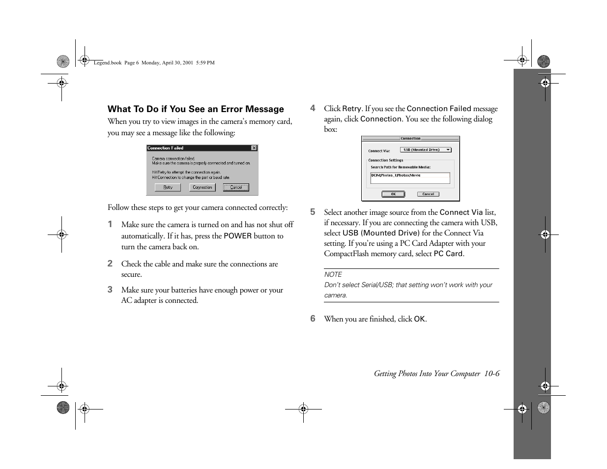 What to do if you see an error message | Epson PhotoPC 3100Z User Manual | Page 106 / 193