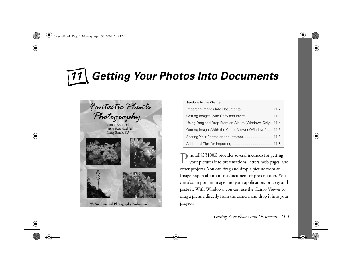 Chap 11-getting your photos into documents, 11 getting your photos into documents, Getting your photos into documents | Ab usi ng y o ur camera | Epson PhotoPC 3100Z User Manual | Page 107 / 193