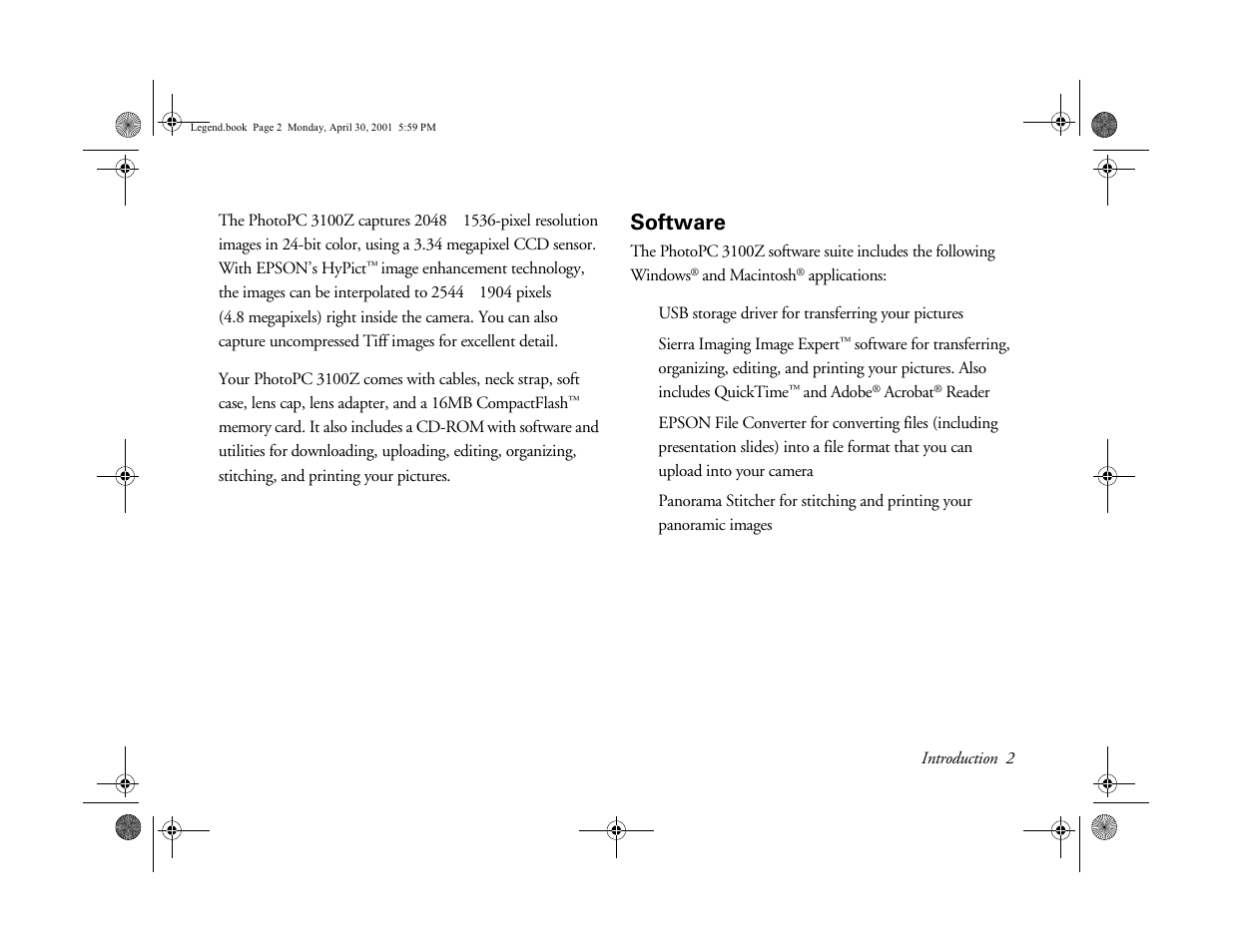 Software, Software intro-2 | Epson PhotoPC 3100Z User Manual | Page 11 / 193