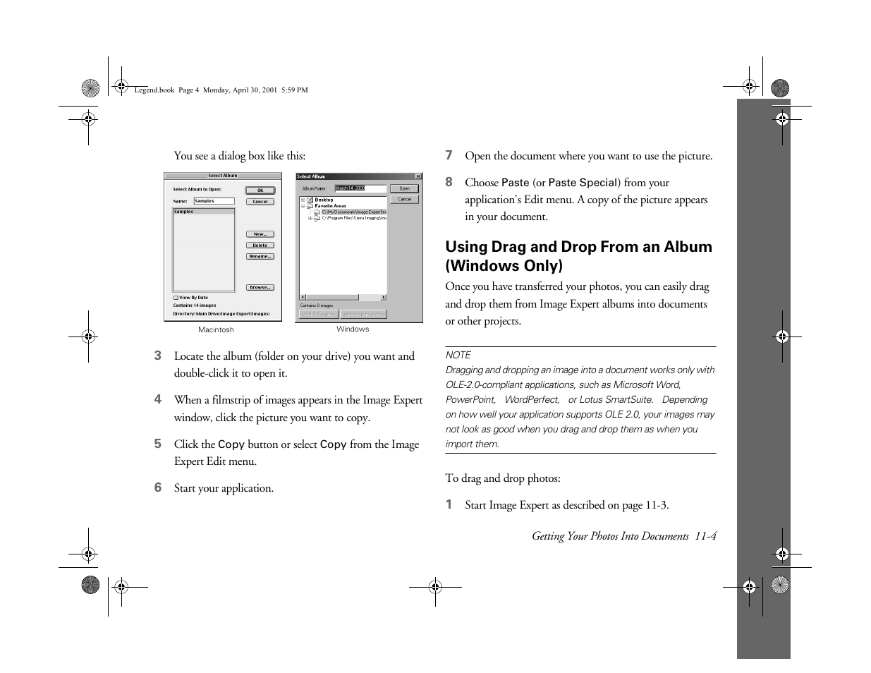 Using drag and drop from an album (windows only), Using drag and drop from an album, Windows only) | Epson PhotoPC 3100Z User Manual | Page 110 / 193