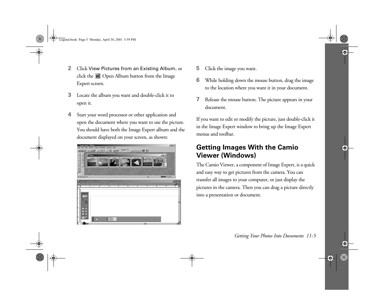 Getting images with the camio viewer (windows), Getting images with the camio viewer, Windows) 11-5 | Epson PhotoPC 3100Z User Manual | Page 111 / 193