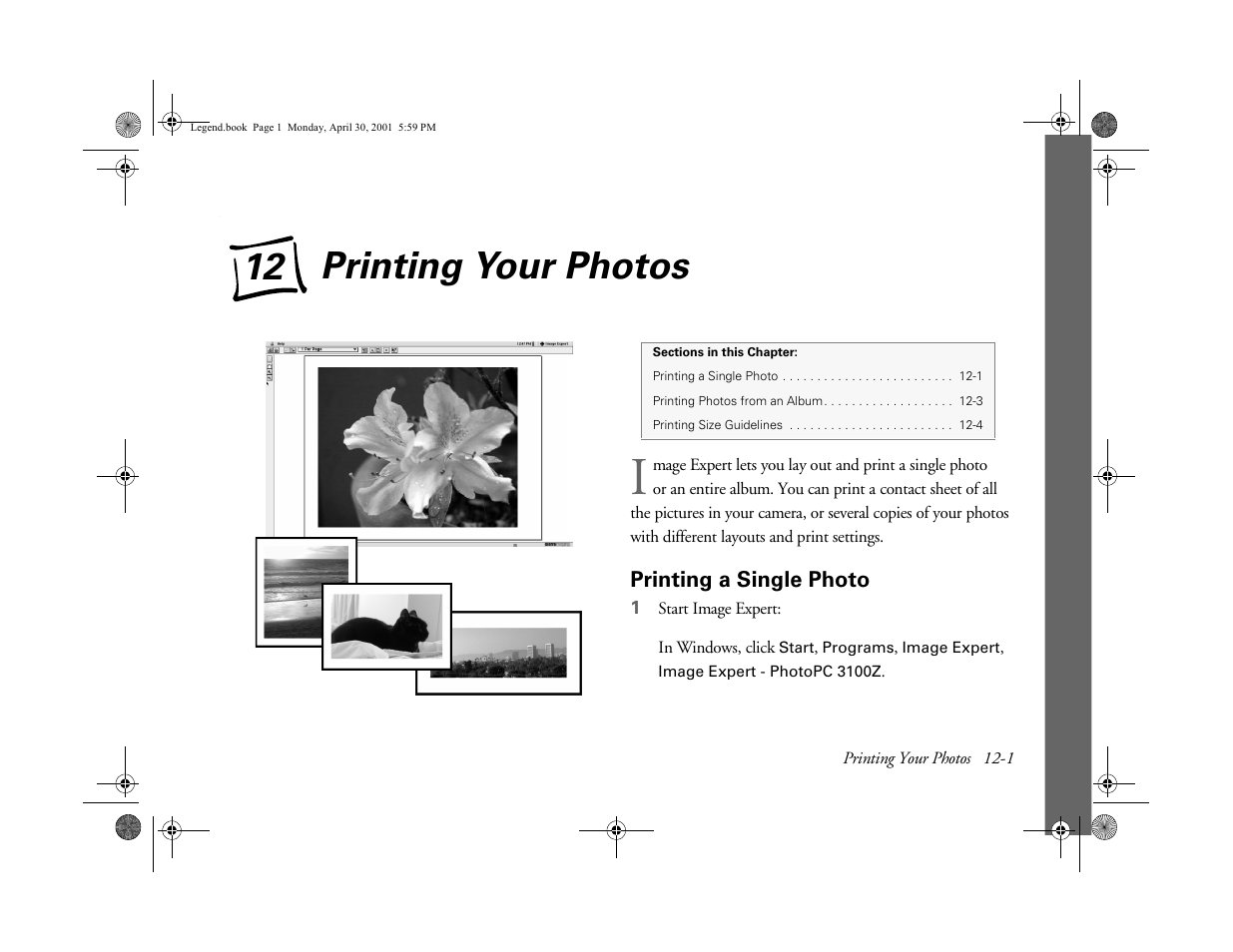 Printing a single photo, Chap 12-printing your photos, 12 printing your photos | Printing your photos, Ab usi ng y o ur camera | Epson PhotoPC 3100Z User Manual | Page 115 / 193