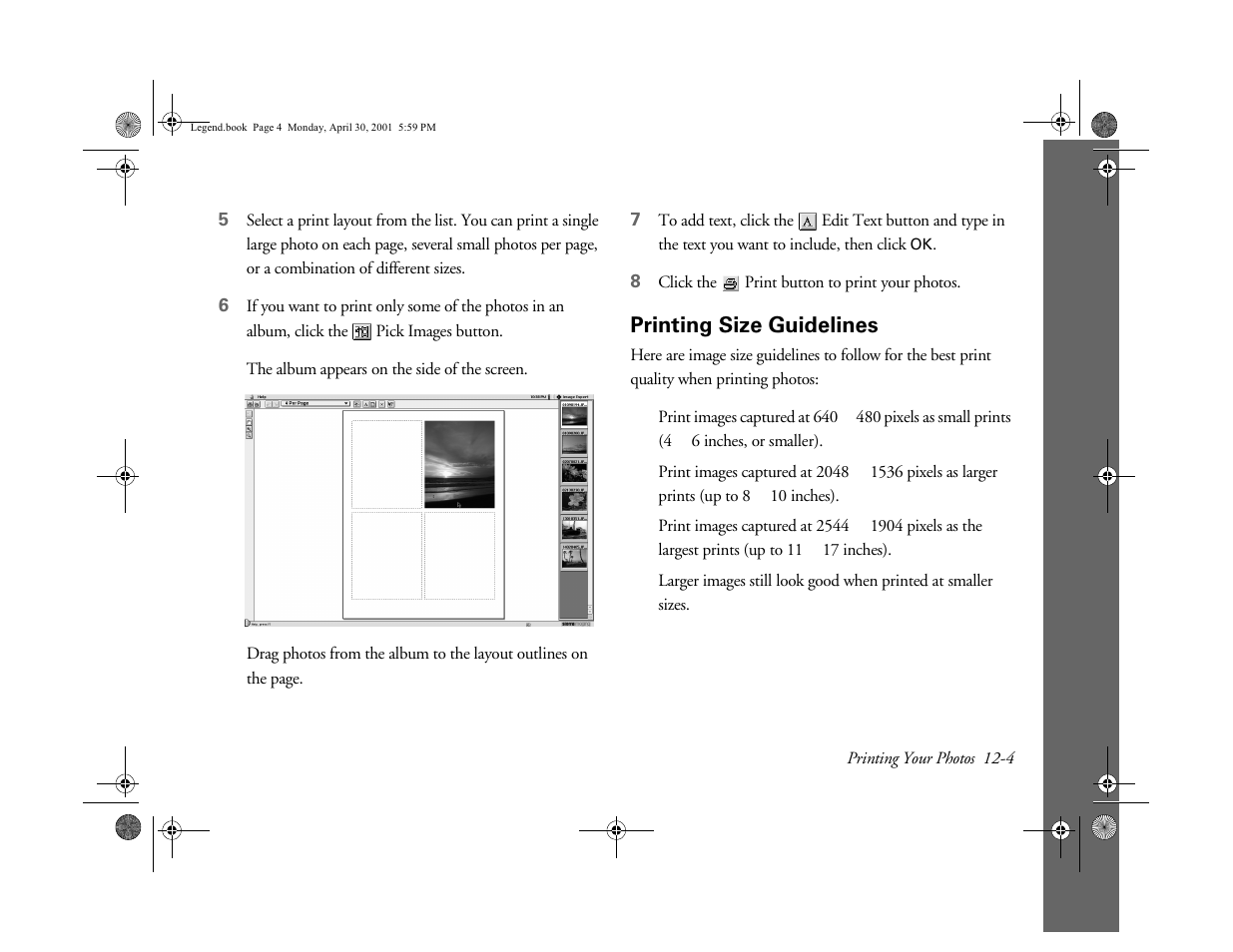 Printing size guidelines | Epson PhotoPC 3100Z User Manual | Page 118 / 193