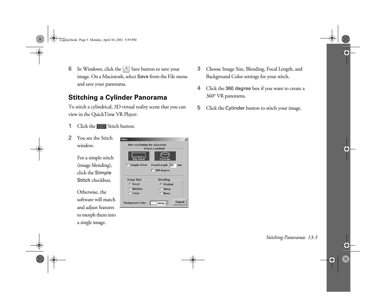 Stitching a cylinder panorama | Epson PhotoPC 3100Z User Manual | Page 123 / 193